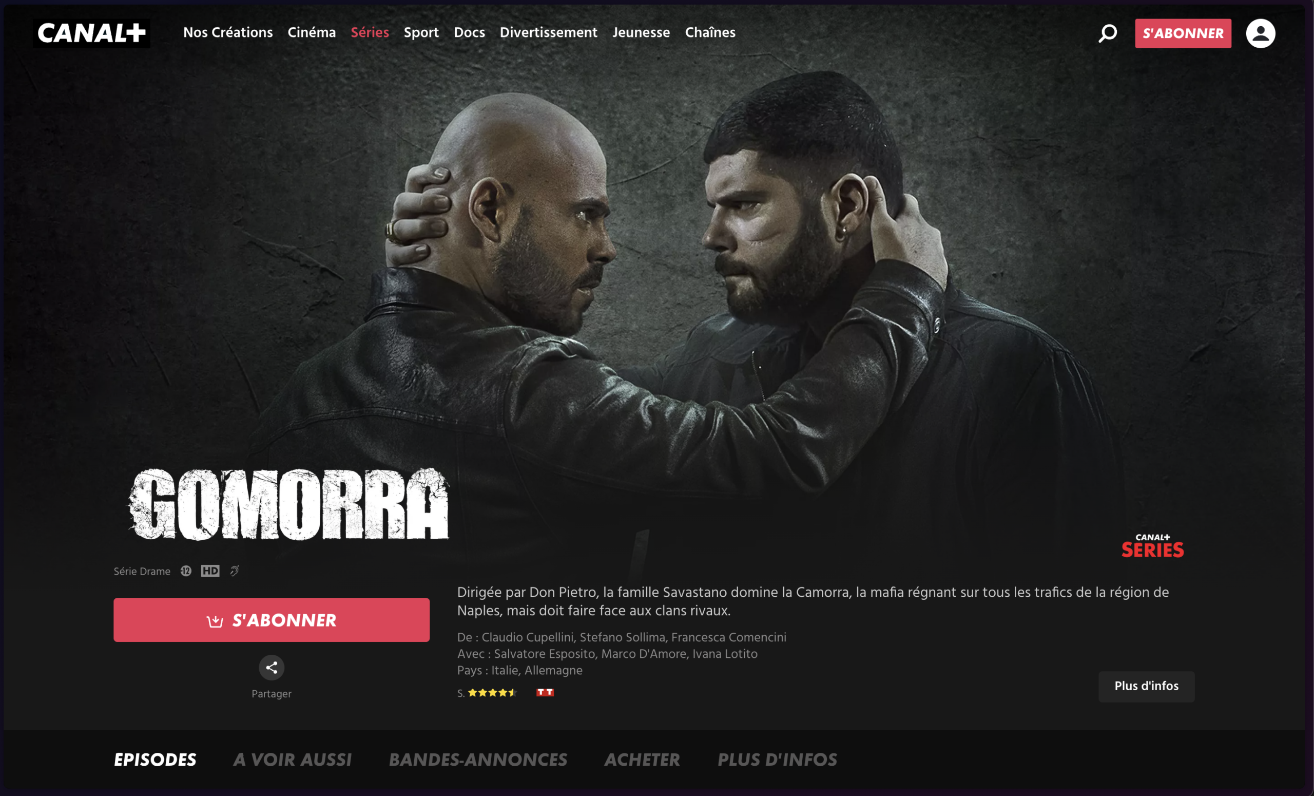 Gomorra Série Italien Drame Disponible sur CanalPlay